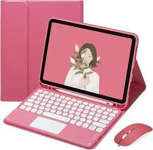YEEHi Touchpad Keyboard for iPad Air 5th Generation Air 4th Gen Keyboard Case with Mouse Round Key Touch Detachable Keyboard Smart Cover for iPad Air 5 10.9 inch (Dark Pink)