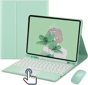 YEEHi Touch Keyboard Case for iPad Air 13 inch M3/M2, iPad Pro 12.9 (6th/5th/4th/3rd Generation) Case with Mouse Retro Round Key Detachable Cute Color Keyboard with Touchpad,MintGreen