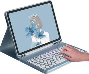 HENGHUI Keyboard Case with Mouse for Galaxy Tab S9 FE 10.9 inch/Tab S9 11" /S8 11"/S7 11" (Black+White) - Bluetooth, Round Key, Magnetic Detachable, Non-Slip Back Cover