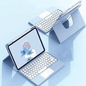 GOOVEN] Keyboard Cover for iPad Pro11'' 4th 3rd 2nd Gen/iPad Air4 Air5,with Touchpad, 360° Rotating Stand Magnet Detachable Bluetooth Keyboard Transparent Back Shell (Blue)