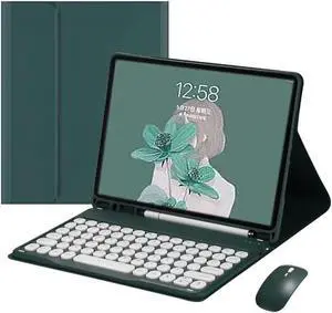 PboyiqiS Keyboard Case for iPad 11th Gen A16 2025/iPad10th Generation 2022 with Mouse, Cute Round Key Magnetically Detachable Keyboard Case with Pencil Holder (Teal)