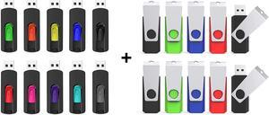 20 Pack USB Flash Drive Mix-Color (10 PCS 16GB Swivel USB Sticks and 10 Pack 32GB USB Thumb Drives)