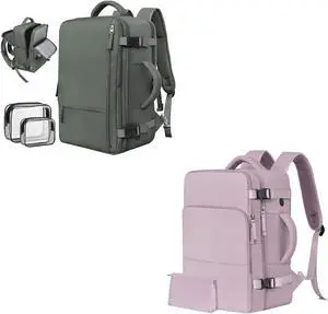 Rinlist Carry-on Travel Backpack For Women Men Flight Approved(Olive-green+Light Purple)