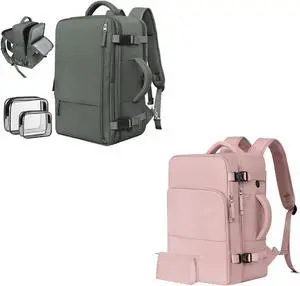 Rinlist Carry-on Travel Backpack For Women Men Flight Approved (Olive Green+Pink)