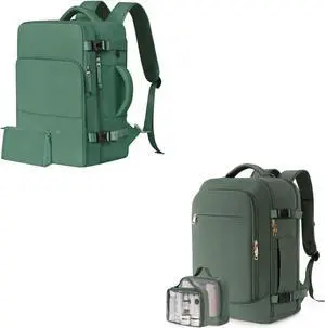 Rinlist Travel Backpack for Men Women (Dark Green+Peacock Green)
