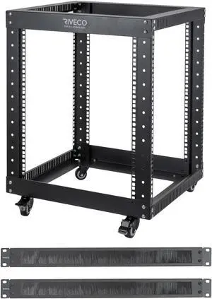 RIVECO 12U 19" Open Frame Server Rack with Casters+1U Brush Panel for Cable Management 2 PCS
