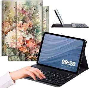 RMJKXQZG for Amazon Fire Max 11 Keyboard Case, Strong Magnetic Sealing Leather Cover Detachable Wireless Keyboard for Kindle Fire 11th Generation 2023 Case for Women Men, Flowers in Full Bloom