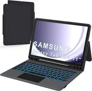 Folio Touch Keyboard Case for Samsung Galaxy Tab A9+ 11 inch - Slim Wireless Smart Touch Trackpad Keyboard Folio Tablet Cover - Backlit Keyboard with Kickstand for Tab A9 Plus 11" 2023 Black