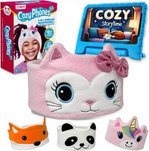 CozyPhones Toddler Headphones Wireless, Kids Bluetooth Headband, Safe Volume Limiting - Wired School Headphones for Kids with Carry Bag - Toddler Airplane Travel Essentials for Boys & Girls - Kitty