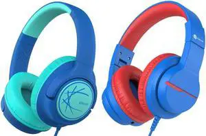 iClever HS26 & HS19 Kids Headphones Wired Bundles-Comfortable Fit, Stereo Sound, Foldable, Adjustable Headband, Childrens Headphones for iPad Tablet Home School Travel