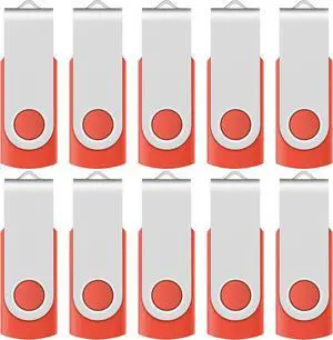Enfain Red USB Flash Drive 16GB USB2.0 Memory Stick 10 PCS Thumb Drive Bulk Jump Drive Zip Drives, with Led Indicator, Plus 12 Removable Mark Labels (16 GB, Red, 10 Pack)