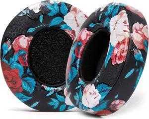 WC Extra Thick Replacement Earpads for Beats Solo 2 & 3 by Wicked Cushions - Ear Pads for Beats Solo 2 & 3 Wireless ON-Ear Headphones - Soft Leather, Luxury Memory Foam, Strong Adhesive | Floral Black
