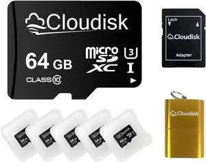 Cloudisk Pack of 5 Micro SD Card 64GB Flash Memory Card Micro SDXC C10 A2 U3 with SD Adapter, Card Reader (64 GB)