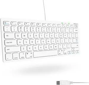 Macally USB Wired Keyboard for Mac and Windows PC - Plug and Play Apple Keyboard with 78 Scissor Switch Keys and 13 Shortcut Keys - Compact & Small That Saves Spaces and Looks Great - White