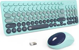 FD Wireless Keyboards and Mouse Combo - 2.4GHz USB Cordless, Cute Wireless Keyboard Round Keys, Quiet and Slim Set for Laptop, Computer, TV and Mac - Indigo Blue Colorful