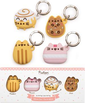 iFace x Pusheen Cafe Series Silicone Protective Cover Designed for Apple AirTag [Cute Character Case] [Carabiner Keychain Clip Included] - Set of 4 in Gift Box