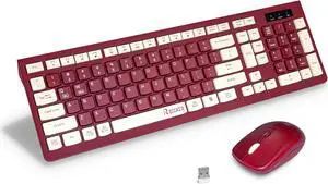 Wireless Keyboard and Mouse Combo, Reccazr 2.4G Full-Sized Keyboard and Mouse Cordless, 3 DPI Adjustable Mouse, Dual-System Keyboard for Computer/Laptop/Windows/Mac (Wine red)