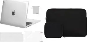 MOSISO Compatible with MacBook Air 13.6 inch Case 2022 A2681 M2, Neoprene Bag with Small Case&Plastic Hard Shell Case&Keyboard Cover&Screen Protector&Storage Bag, Black&Crystal Clear