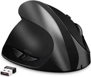 AURTEC Left-Handed Mouse, Rechargeable 2.4G Wireless Ergonomic Vertical Mice with USB Receiver, 6 Buttons and 3 Adjustable DPI 800/1200/1600 for Left Hand, Black
