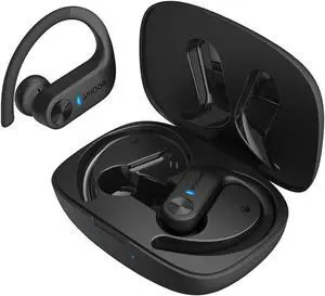 AIHOOR Wireless Earbuds with Earhooks for iOS and Android Phones, IPX5 Waterproof Headphones with Extra Bass 36hr Playtime, OpenBuds with Charging Case for Sport Running Gym Yoga, Black