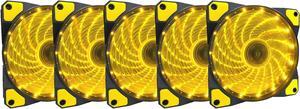 APEVIA AF512L-SYL 120mm Yellow LED Ultra Silent Case Fan w/ 15 LEDs & Anti-Vibration Rubber Pads (5-pk)