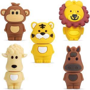 16GB USB Flash Drive Pack of 5 Pcs, BorlterClamp Cute Animal Pattern USB Drive Thumb Drive Memory Stick, Gift for Students and Children