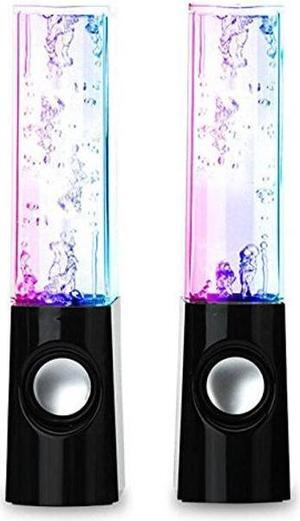 AOBOO Led Light Dancing Water Speakers Fountain Music for Desktop Laptop Computer PC (Two pcs),USB Powered Stereo Speakers 3.5mm Audio (Black,Line-in Speakers)