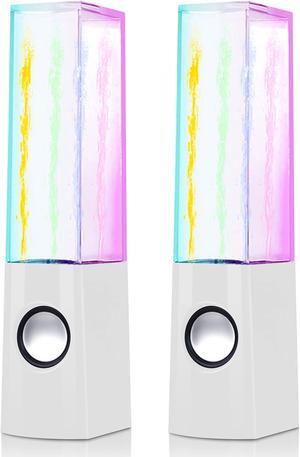 AOBOO Led Color Computer Water Speakers with Light, USB Dancing Fountain Light Show Sound Speakers, 3.5mm Interface,Suitable for Laptop Speakers, Speakers for Desktop Computer (White)