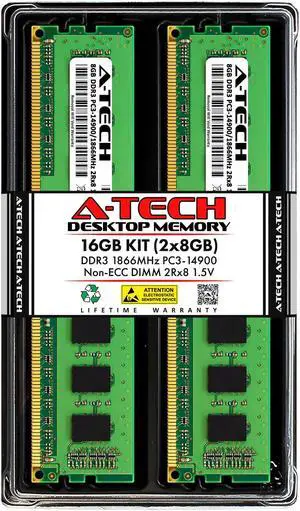 A-Tech 16GB Kit (2x8GB) DDR3 1866MHz PC3-14900 CL13 UDIMM 2Rx8 1.5V Non-ECC DIMM 240-Pin Desktop RAM Memory Upgrade Modules