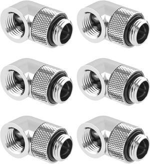 Dracaena 6 Pack G1/4" Thread Male to Female Extender Fitting, 90deg Rotary Fitting Adapter Connector for Computer Water Cooling System, Silver
