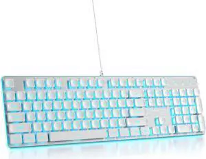 iTastatur Typewriter Keyboard 104-key White Square Punk Gaming Keyboard LED Ice Blue Backlit Cute Keyboard with Wired USB Suitable for PC/Win/Mac/LaptopG1000/White