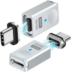 HESKUL USB C Magnetic Adapter, (2 Pack) Straight Magnetic USB C Adapter 24 Pins with 240w Charge USB4 40Gbps 8K 60Hz for Thunderbolt 3/4, MacBook Pro/Air, Swtich and More Type C Devices