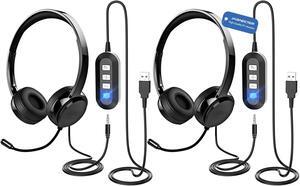 JabNecter USB Headset with Microphone for PC Laptop, 3.5mm Headphone with Microphone Noise Canceling&Volume Control, Computer Headset with Mute for Skype MS Teams Online Conference, Black (2 Pack)