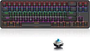 Lomiluskr K680T Wireless 60% Mechanical Keyboard, Ultra-Compact Bluetooth/Wired Dual Mode Keyboard, Multicolor Backlight, Compatible for Multi-Device Connection (Blue Switch, RGB Light, Black)