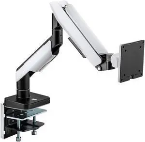 POUT E19 Heavy-Duty Ultrawide Monitor Arm  Adjustable Steel Desk Mount for 17-49 Displays, Supports 5-44lbs, Full Motion Tilt & Swivel (White/Black, Single)