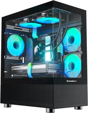 Sevenhero EMBL Micro-ATX Gaming PC Computer Case with 3 Pre-Installed ARGB PWM Fans, High-Airflow, Support 280mm AIO Cooler, 330mm GPU, Panoramic Tempered Glass, Columnless Design - Black