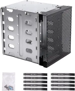 Stainless Steel Hard Drive Cage, 5.25" to 5X3.5" Rack SAS for Computer, Hard Driver Tray with Fan Space - Hard Drive Cage Adapter Rack Bracket(Silver) free size Stainless Steel Hard Drive Cage, 5.25" to 5X3.5" Rack SAS for Computer, Hard Driver Tray with Fan Space - Hard Drive Cage Adapter Rack Bracket(Silver) free size