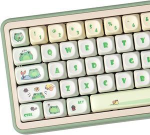 PBT Keycaps, Moa Profile Keycap, Cute Round Kawaii Keyboard Keycap, 141 Keys Matcha Green Frog Keycaps, Dye-Sublimation Keycap Set for Mechanical Keyboard 60% 75% 100%