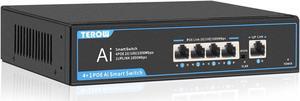 POE Gigabit Switch 5 Port Ethernet Network Switches TEROW, 4 Ports PoE with 1 Port Gigabit Uplink, 65W,802.3af Compliant | Vlan, Metal fanless Design,Plug & Play | Shielded Ports | Home/Office