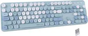 UBOTIE Dual Mode Colorful Wireless Keyboard, Bluetooth and USB Receiver Retro Typewriter Round Keycaps Keyboard Support Multi Devices for PC Laptop Tablet Phones(Blue Colorful)