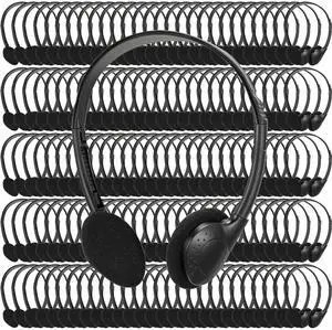 Xuhal 200 Pack Kids Headphones Bulk Classroom Headphones for Student with 3.5 mm Plug Wired On Ear for School Library Museums Children Teens Boys Girls Adults(Black)