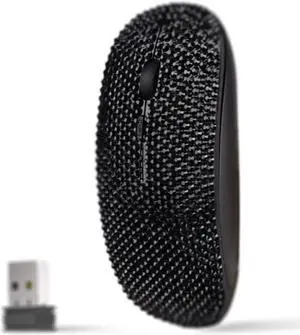 Luxury Bling Dazzling Rechargeable 2.4G Wireless Mouse Covered with Crystal Diamond Rhinestone - Black