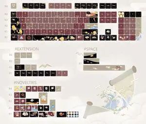 GK GAMAKAY 151 Keys Keycaps Set Japanese Theme Original Cherry Profile Five-Sided Thermal Sublimation PBT Keycap for 61/64/68/75/80/84/87/98/104/108/Alice Layout Mechanical Gaming Keyboard (Wine Red)