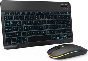 7 Color Backlit Bluetooth Keyboard and Mouse Combo for iPad 10th 9th iPad Pro Mini Air iPhone, iPadOS 13 or Later, Slim Rechargeable Android Tablet Phone Wireless Keyboard Mouse Combo Portable (Black)