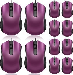 Hoteam 12 Pcs Wired Computer Mouse Bulk Cord USB Computer Mice Ergonomic Wired Mouse for Pcs, Computers, Laptops, Gaming Office Home Supplies(Purple)