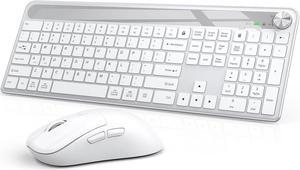 J JOYACCESS Wireless Keyboard and Mouse, Portable Wireless Keyboard,Ergonomic Keyboard Mouse Combo,Designed with Volume Knob and Numeric Keypad, Compatible with Most OS/PC/Window/Mac-Silver White