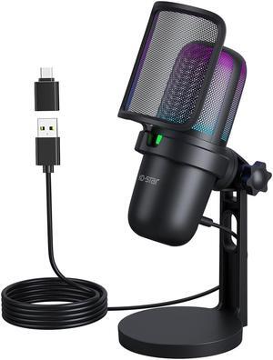 Ko-Star USB Microphone for PC,Computer Gaming Mic for PS4/ PS5/ Mac,Condenser Mic with Quick Mute,RGB Light,Pop Filter,Shock Mount for Recording,Streaming,Podcasting,YouTube (Black)
