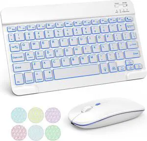 TECURS Bluetooth Keyboard and Mouse Combo for iPad, 7-Color Backlit Rechargeable Wireless Keyboard & Mouse Compatible with iPad 10th/9th/8th Gen, iPad Pro/Air/Mini and ipadOS 13 and Above (White Grey)