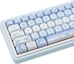TIMSEKER Light Blue Hamster Keycaps Kawaii, Thick PBT MOA Profile Keycaps, Dye Sublimation Custom Key Caps, 132 Keys White and Blue Design for ANSI Layout Cute Style Mechanical Keyboard