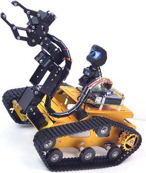 XiaoR Geek Raspberry Pi Smart WiFi Robot Car Kit, with 2DOF Hd Camera 4DOF Robotic Arm Tank Chassis Kit, Remote Control Programmable AI Vehicle Toy Controlled by Android/iOS App PC